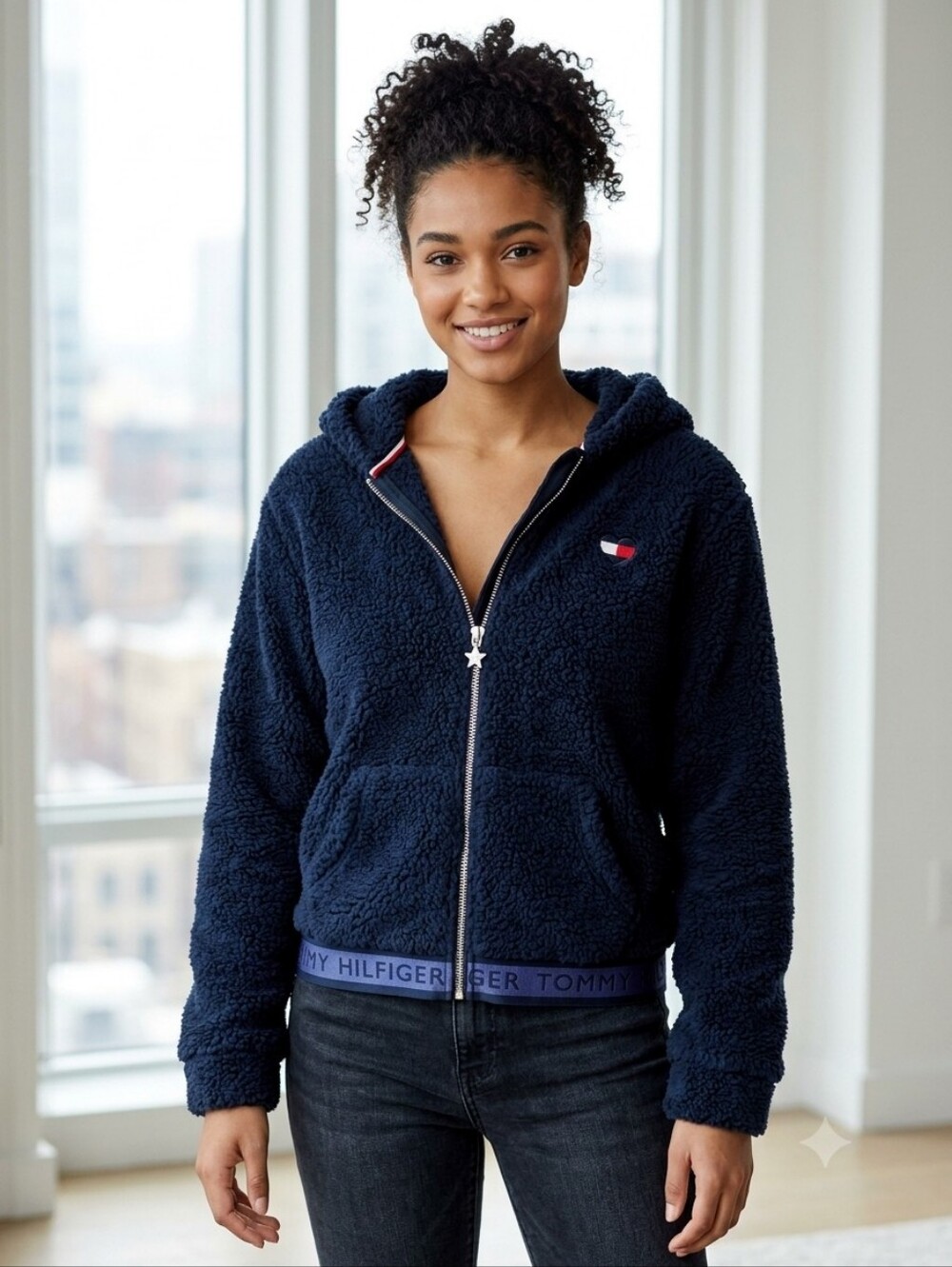 Tommy Hilfiger Kids Navy Sherpa Zip-Up Hoodie Jacket